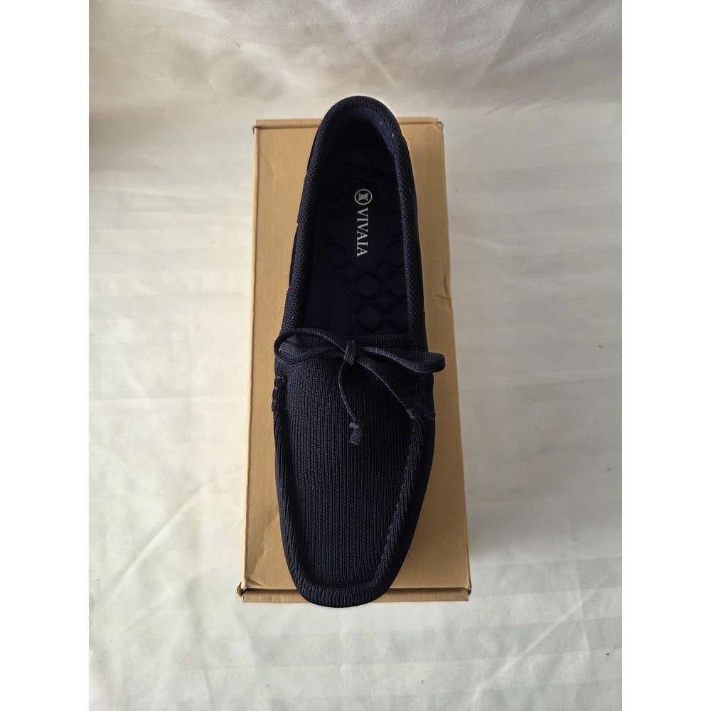 Vivaia Navy Knit Loafers Square Toe Driving Mocs Blue Bow Flats New US 9 EU 40 - Picture 13 of 15
